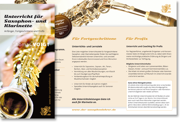 Flyer Saxophon- und Klarinettenunterricht